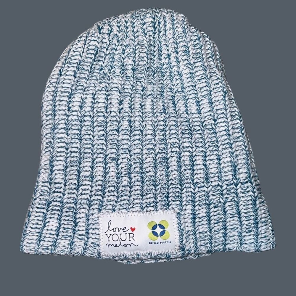 Love Your Melon Blue White Knit Logo Winter Slouch Beanie “Be the Match” - Picture 4 of 4